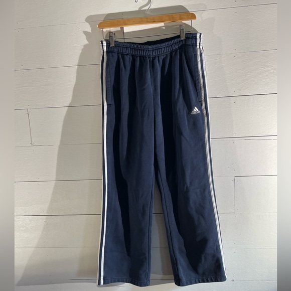adidas Pants - Adidas Navy with White Stripes Loose Fit Sweatpants Track Bottoms